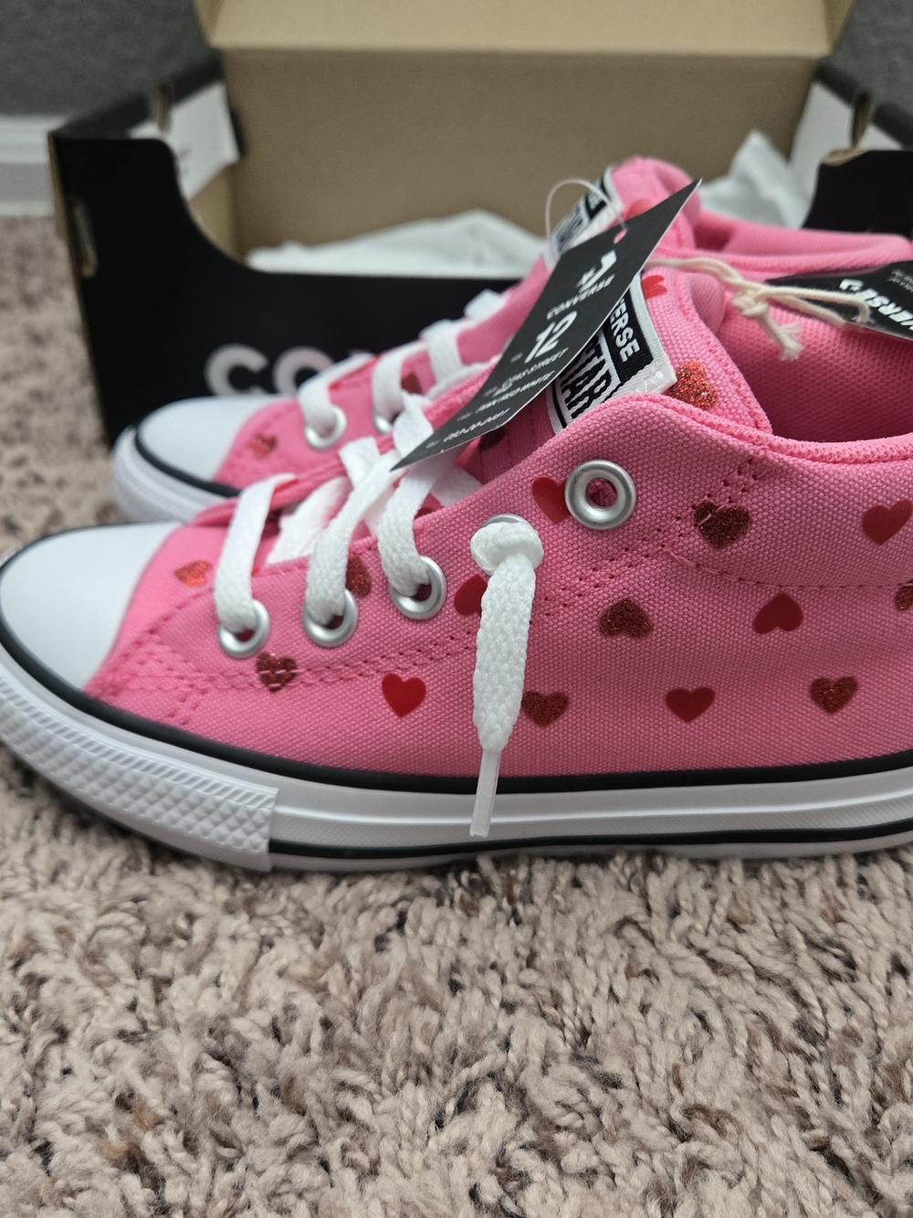 Converse Kids' Pink Heart Canvas Low-Top Sneakers